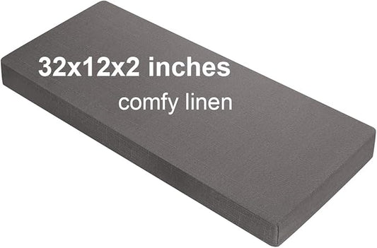 32x12x2 Linen Bench Cushion, Strengthen Breathable Indoor Seat Cushions, High-Density Bench Pad with Anti-Slip Bottom, Indoor Cushion for Bay Window Porch Furniture - Grey