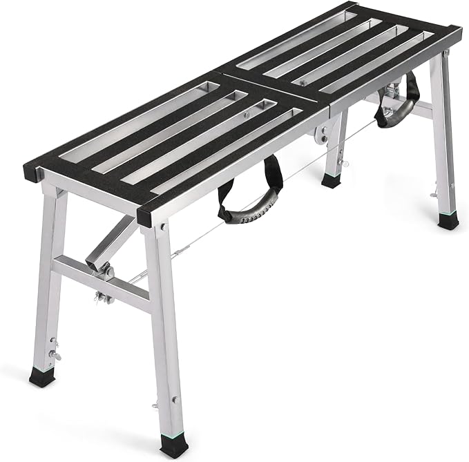 Folding Work Platform 39"(L) x12(W) Height Adjustment 19-27"(H) Portable Steel Step Ladder Stool for Home, Office, Workshop and Garage, Maximum Load 400lbs