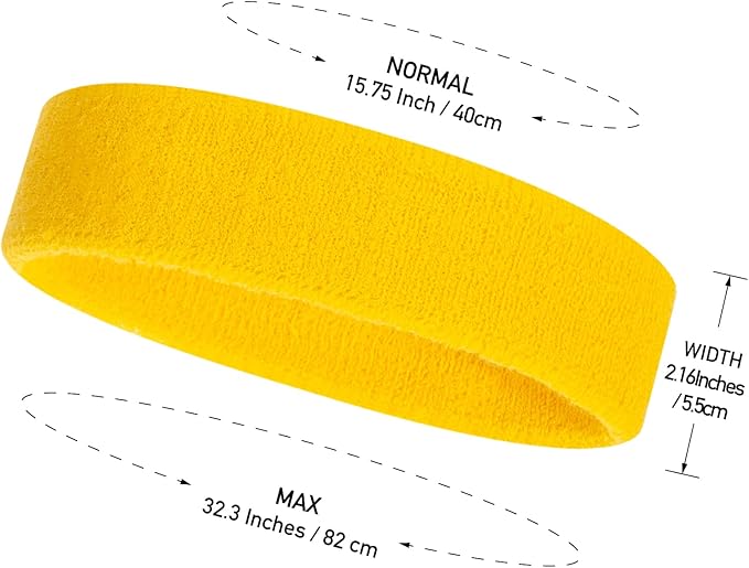 ONUPGO Sweatband Headbands for Men & Women -12PCS Sports Headbands Moisture Wicking Athletic Cotton Terry Cloth Headband for Tennis,Basketball,Football,Gym,Working Out