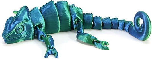 12" 3D Printed Chameleon Animal Figurines Multi Color Stunning Hue 3D Lizard Stress Relief Toy and Flexible Joints Veiled Chameleon Realiable Eyes Anole Toy Gift (Blue-Green)
