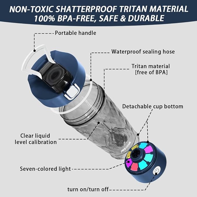 Electric Protein Shaker Bottle, USB Rechargeable Mixing Cup, Water Drink Mixer Portable Bottles for Gym Sport, BPA-Free Tritan, 22oz (Navy Blue)