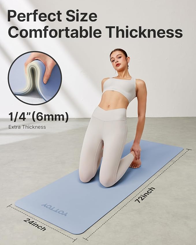 Yoga Mat,Non-Slip TPE Exercise Mat(1/4 Inch) for Pilates, Fitness & Barefoot Workouts, Home Gym Studio with Strap & Bag