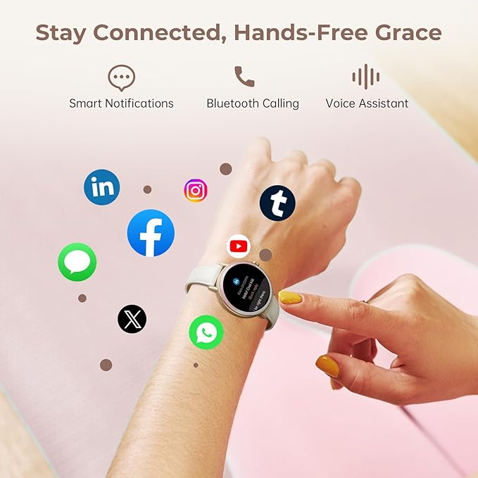 Smart Watches for Women, 1.27'' HD Round Ladies Fitness Trackers with Heart Rate/SpO2 Monitor Sleep/Calorie/Step Tracker 100+ Sports Modes IP68 Waterproof for Android/iOS, Rose Gold/Off White