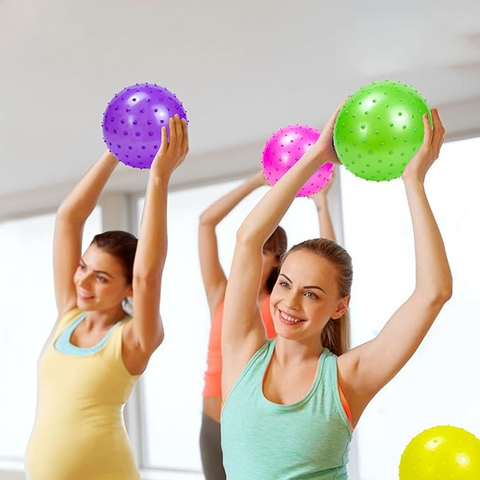 Hymaz Knobby Balls Bulk 9" Soft Bouncy Ball Sensory Toys Spiky Massage Stress Ball, Set of 5 Sensory Balls with Pump, Party Favors Stocking Stuffers Beach Games for Kids Toddlers