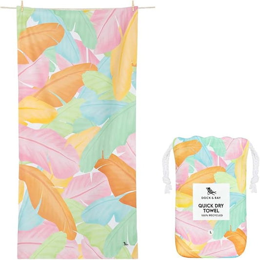 Dock & Bay Beach Towel - Quick Dry, Sand Free - Compact, Lightweight - 100% Recycled - Includes Bag - Sugar Palms - Large (160x90cm, 63x35)
