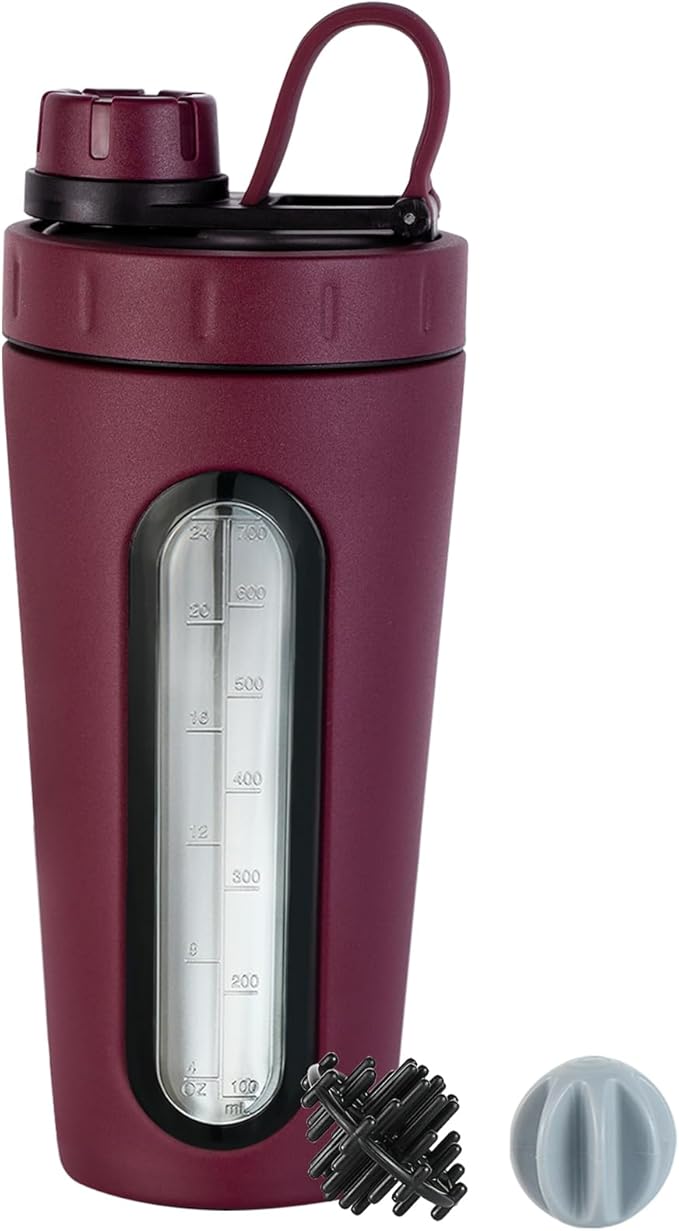 TOOFEEL Protein Shaker Bottle 28 oz - Stainless Steel Shaker Cups for Protein Mixes, Not Stays Cold/Hot, Visible Window Bottle Shaker with 2 Shaker Balls, Fitness Exercise Metal Shaker Bottle