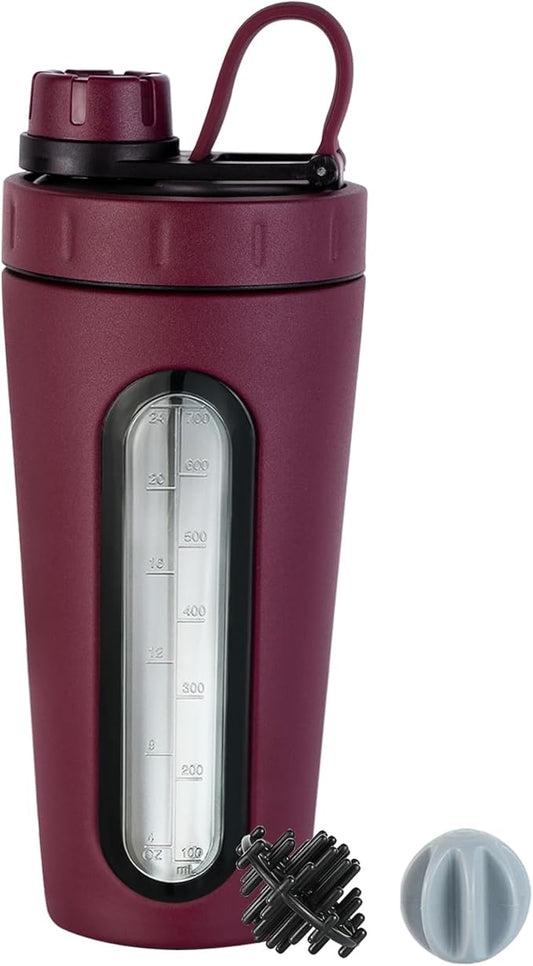 TOOFEEL Protein Shaker Bottle 28 oz - Stainless Steel Shaker Cups for Protein Mixes, Not Stays Cold/Hot, Visible Window Bottle Shaker with 2 Shaker Balls, Fitness Exercise Metal Shaker Bottle