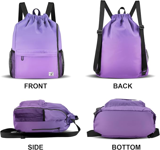 Drawstring Backpack with Mesh Pockets String Gym Bag Sackpack Sandproof Water Resistant Beach Backpack for Men Women