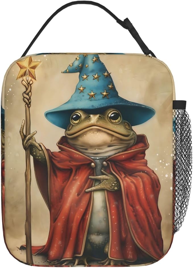 Frog Polyester Lunch Box for Kids Teen,Cool Reusable Thermal Lunch Bag for Adult Women,Animal Insulated Tote Cooler Bags for School,Work,Picnic,Travel,Enchanting Wizardry Theme
