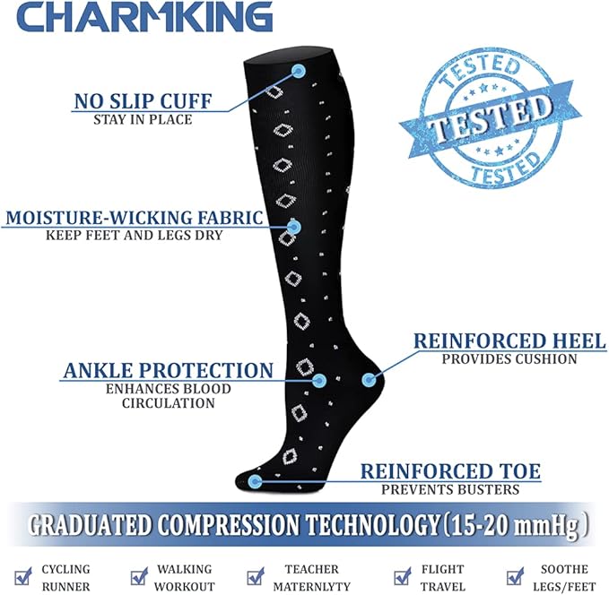 CHARMKING Compression Socks for Women & Men Circulation (8 Pairs) 15-20 mmHg is Best Support for Athletic Running,Hiking