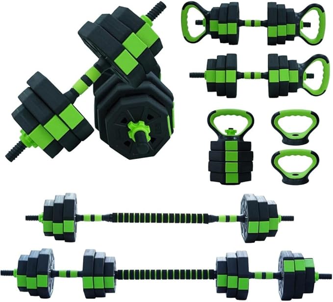 Dumbbell Set 44lbs Free Weights Set with Connector 4 In1 Weights Dumbbells Set Barbell Kettlebells Push Up Stand for Home Gym Green One Size