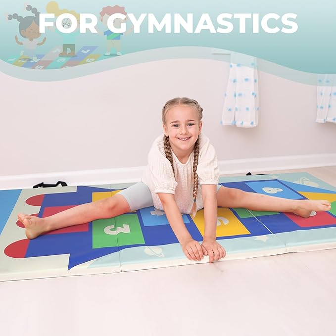 Kangaroo Hoppers Gymnastics Tumbling Mats for Kids, Foldable Gym Mat with Carrying Handles for Home Activity Play