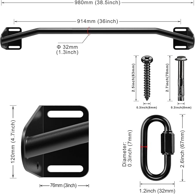 SELEWARE Heavy Duty Welded Pull Up Bar, Versatile Doorway Wall Mount, Joist Mounted, and Ceiling Mounted Chin Up Bars, Thick Metal Sturdy Construction for Full Body Workouts Support 500 lbs