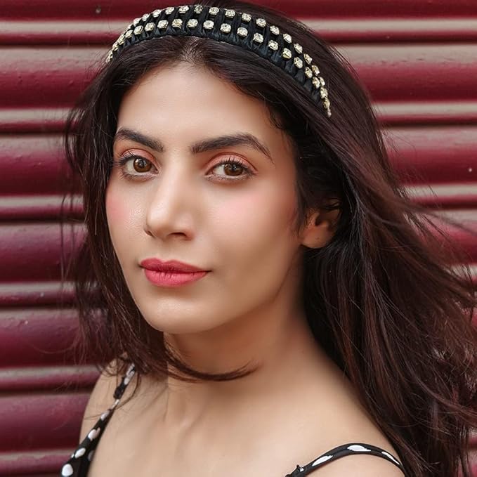 Madison Tyler Rhinestone Headbands for Women | Black Handmade Outdoor Jeweled Hair Band for Girls | Thin Hair and Thick Hair | Skincare and Boho Spring Headband for Women's hair