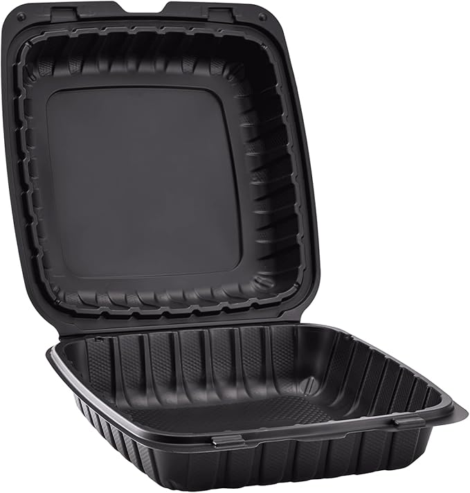 KARAT EARTH Clamshell Take Out Food Containers [9"x9" - 120 ct] To Go Containers | Microwavable, Freezer Safe, Soak-Resistant, Durable, Stackable | Vented for Hot/Cold Foods, Black