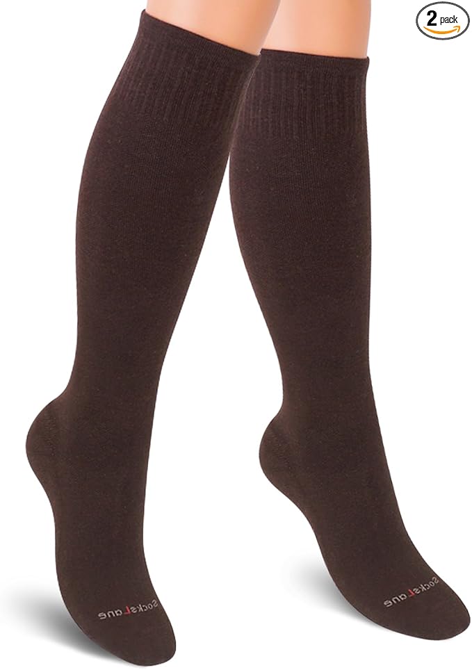 Cotton Compression Socks for Women & Men. 15-20 mmHg Support Knee-High Brown M/L