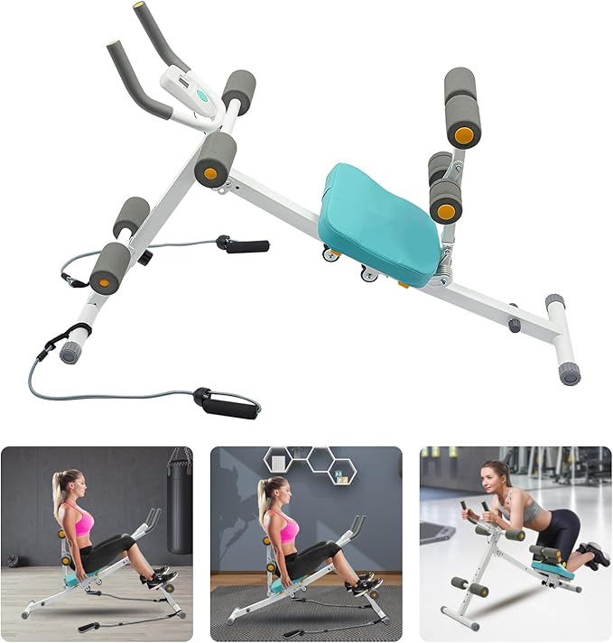 Ab Workout Equipment, Foldable Core Abs Exercise Machine Adjustable Ab Machine Full Body Workout with Resistance Bands & LCD Display for Home Gym