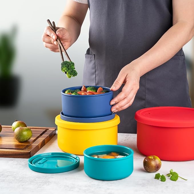 KSENDALO 4-Piece Silicone Food Storage Container Set with Lids (1300mL to 251mL) – Reusable, Leak-Proof for Meal Prep, Lunch, Travel & Camping-Purple