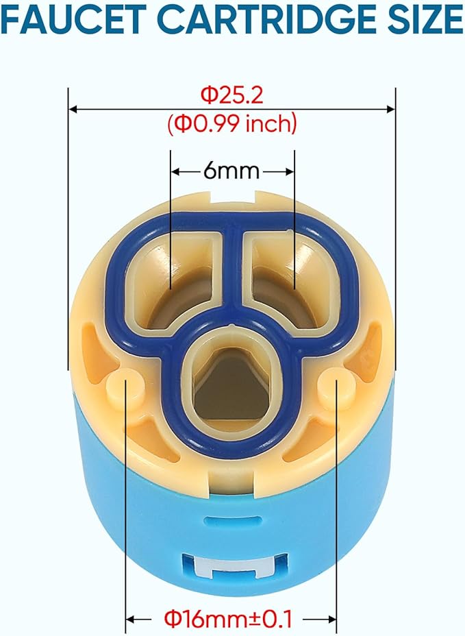Faucet Cartridge Replacement Diameter 25mm Double Sealing with 90 Degree Rotation Ceramic Cartridge Valve Suitable for Single Handle Kitchen Basin Shower Faucet Replacement Parts (25mm)