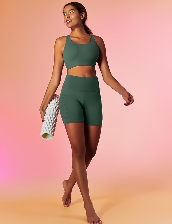 IUGA Biker Shorts Women 6" Tummy Control Workout Shorts Women with Pockets High Waisted Yoga Running Gym Spandex Compression