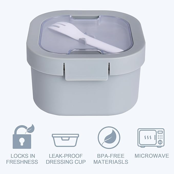 All-in-One Bento Box Container - Large 61-oz Adult Lunch box with Bag, 4-Compartment Bento-Style Tray, 3-oz Sauce Container, and Reusable Fork - Dishwasher, Microwave (green)