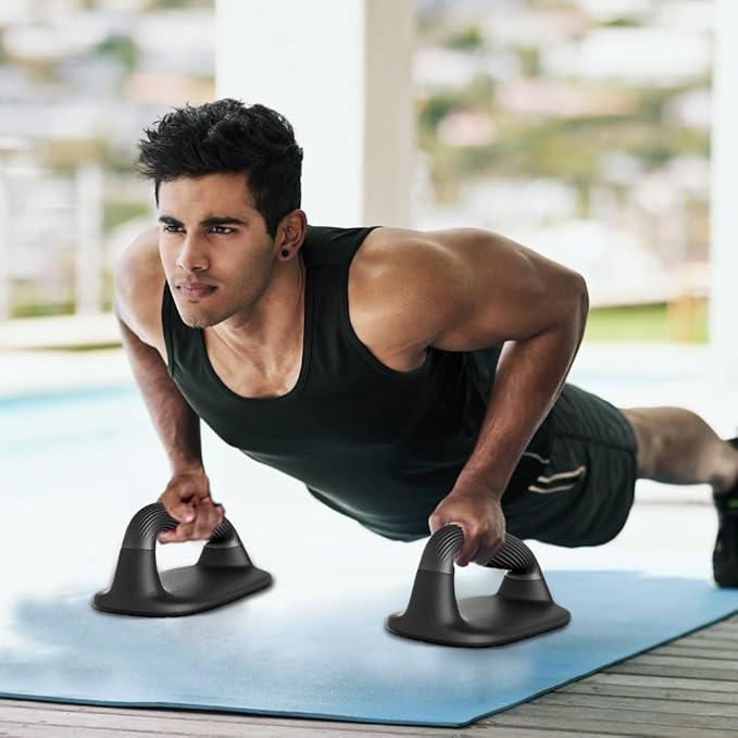 BeneLabel Push Up Bars Black Pushup Handles with Bottom Anti-Slip Pad Push Up Handles for Floor Soft Plastic Strength Training Pushup Stands with Comfortable Grip