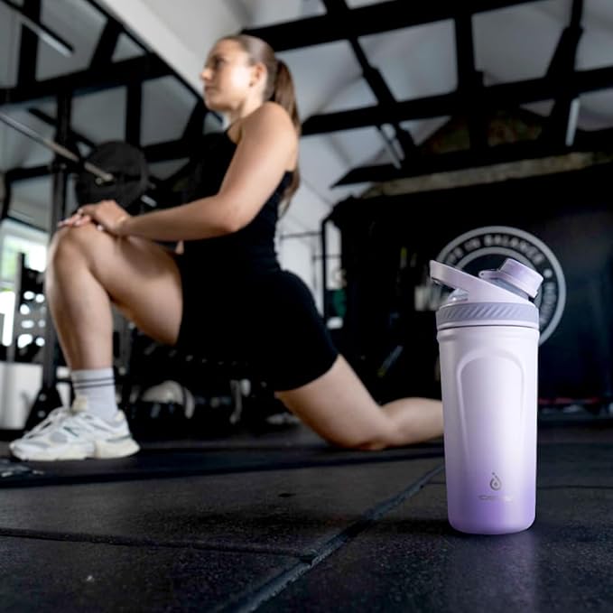 Ideus Protein Shaker Bottle 24oz(710ml) Insulated Stainless Steel Shaker Bottle with Silent Tritan Ball Portable Pre Workout Shaker Cups for Protein Shakes, Smoothies, Cocktails, Purple