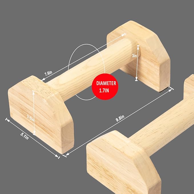 Wooden Parallettes Push Up Bars, Anti-Slip Push-Up Handles, Mini Handle Pumps, Dip Station Dip Bar, Handstand Bars for Calisthenics and Fitness（log）