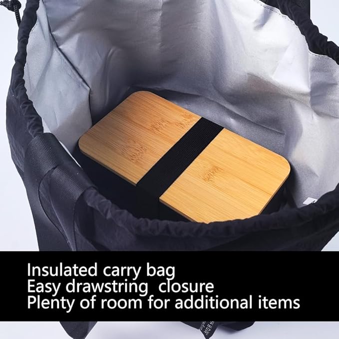 Bento Box Adult Lunch Box Set with Bamboo Lid, Compartments, Divider, Insulated Bag, Utensils, Bento Lunch Box, Microwavable - Japanese Style Lunchbox