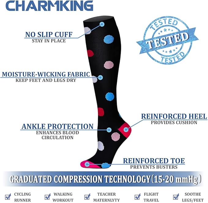 CHARMKING Compression Socks for Women & Men Circulation (8 Pairs) 15-20 mmHg is Best Support for Athletic Running,Hiking