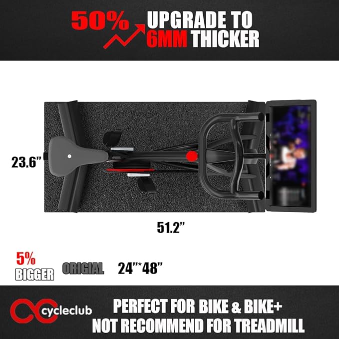 Bike Mat Compatible with Peloton Bike,Elliptical,Treadmill Mat, 6mm Thick, Under Exercise Bike Trainer Pad for Indoor Stationary Spin Bike Gym Equipment Hardwood Floor Carpet Protector