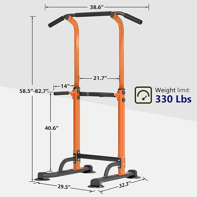 Dland Power Tower Pull Up Bar Dip Station and Height Adjustable Dip Bar Stand, Multi-Function Home Gym Exercise Equipment Strength Training Fitness Workout Station