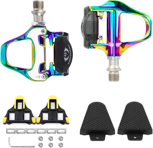 Bike Pedals Road Bike Pedals Ultralight Pedals Compatible with Shimano SPD-SL + Cleat Set + Cleat Covers, 3 in 1