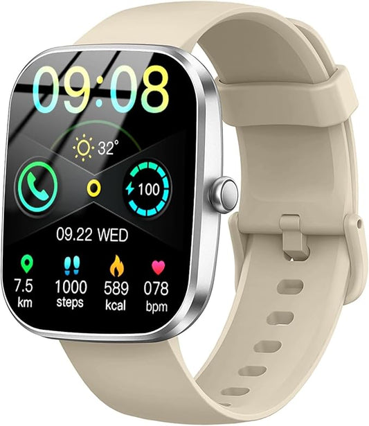 Smart Watch(Answer/Make Call), 1.91" Smartwatch for Men Women, 2025 New Fitness Watch with 110+ Sport Modes, Fitness Activity Tracke with Pedometer/Sleep Monitor/Heart Rate/IP68 Waterproof, Beige