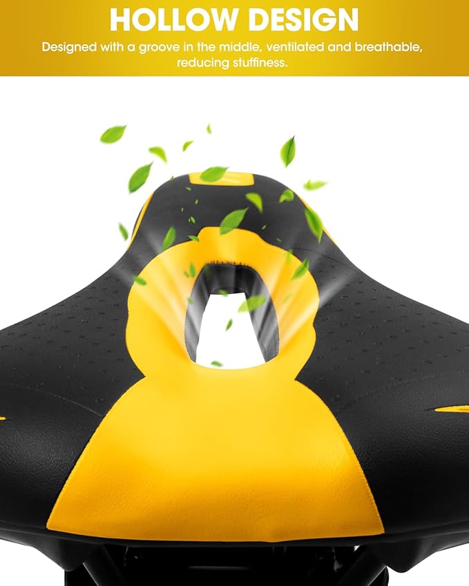 Gel Bike Seat for Men & Women, Mountain Bike Saddle, Comfortable Bicycle Seats, Soft Cushion Padded, Waterproof Saddles for Road, City, Exercise Bikes