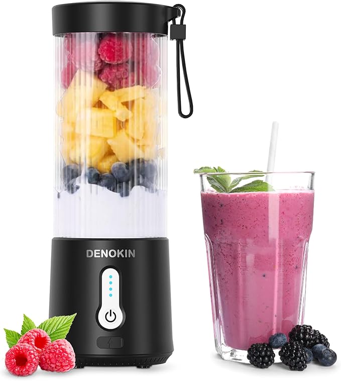 DENOKIN Portable Blender 16oz Vessel, Cordless Personal Size Small Blender for Shakes and Smoothies with 6 Blade for Kitchen, Home, Travel