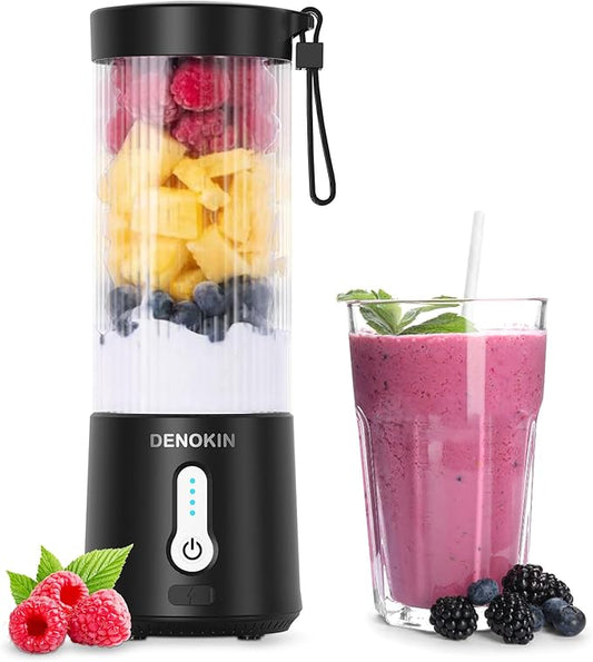 DENOKIN Portable Blender 16oz Vessel, Cordless Personal Size Small Blender for Shakes and Smoothies with 6 Blade for Kitchen, Home, Travel
