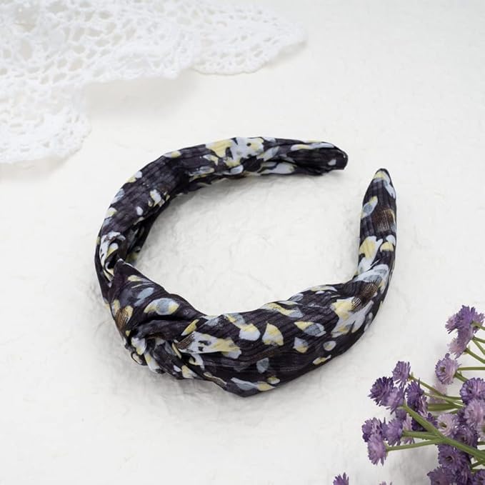 Madison Tyler Headbands for Women | Fashion Boho Headbands Top Knotted With Rhinestones Elastic Workout Hairbands | Outdoor and Party Headbands for Women Non Slip (White and Yellow)