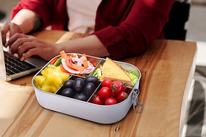 G.a HOMEFAVOR Stainless Steel Bento Lunch Box, Metal Lunch Container with 5-Compartment, 1400 ml, Ideal for Work & Travel, Meal Prep, Leak Proof, Dishwasher Safe