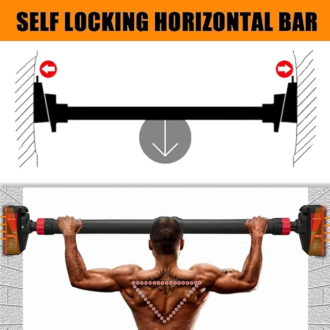 Pull Up Bar for Doorways, Chin Up Bar with Level Meter and Adjustable Width, Strength Training Bar No Screw Installation Needed