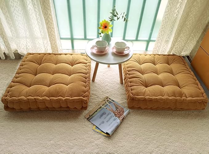 Verpert Floor Pillow 25x25 Inch, Square Meditation Cushion Floor Seating for Adults, Oversized Tufted seat Cushion Reading Nook for Kids, Yoga Meditation Pillow for Sitting on Floor (Yellow)