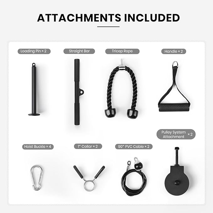 LIONSCOOL Multifunctional Wall Mounted Pull Up Bar with Pulley System, 48" and 16"/24" Multi-Grip Chin Up Bar, Cable Pulley Attachments Included, Perfect for Upper Body Workouts