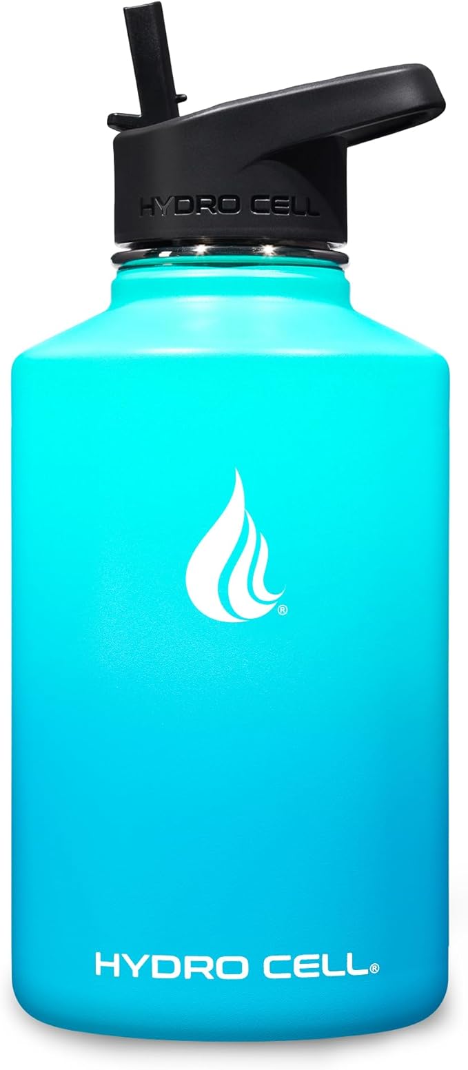HYDRO CELL Stainless Steel Insulated Water Bottle with Straw - For Cold & Hot Drinks - Metal Vacuum Flask with Screw Cap and Modern Leakproof Sport Thermos for Adults (Teal/Blue 64oz)