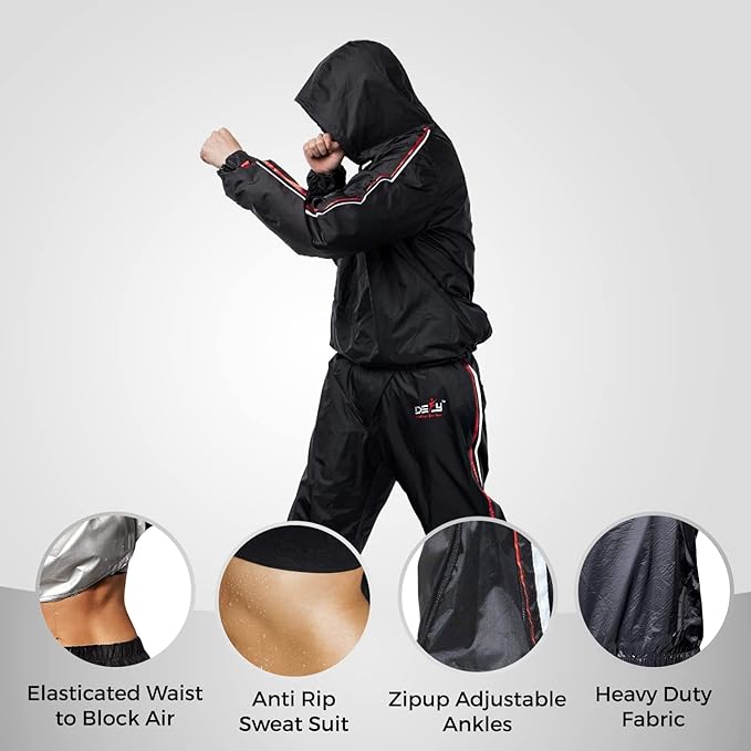 DEFY Heavy Duty Sauna Suit for Weight Loss Full Body Wrap Hoodie Men Women Anti-Rip Sweat suit Gym Workout Exercise Gear