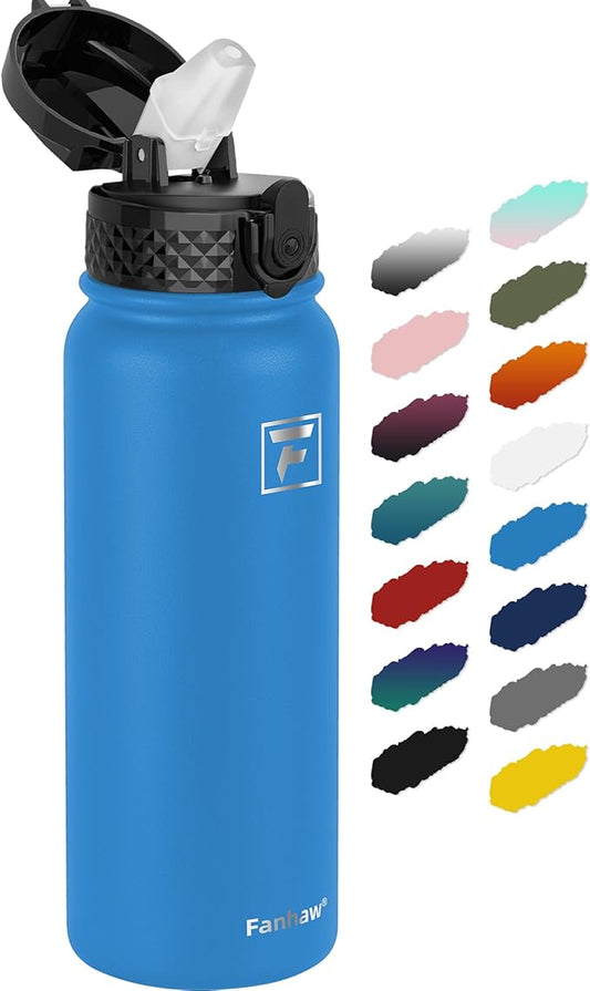Fanhaw 20 Oz Stainless Steel Insulated Sports Water Bottles with Straw for Kids, Men and Women (Sky Blue)