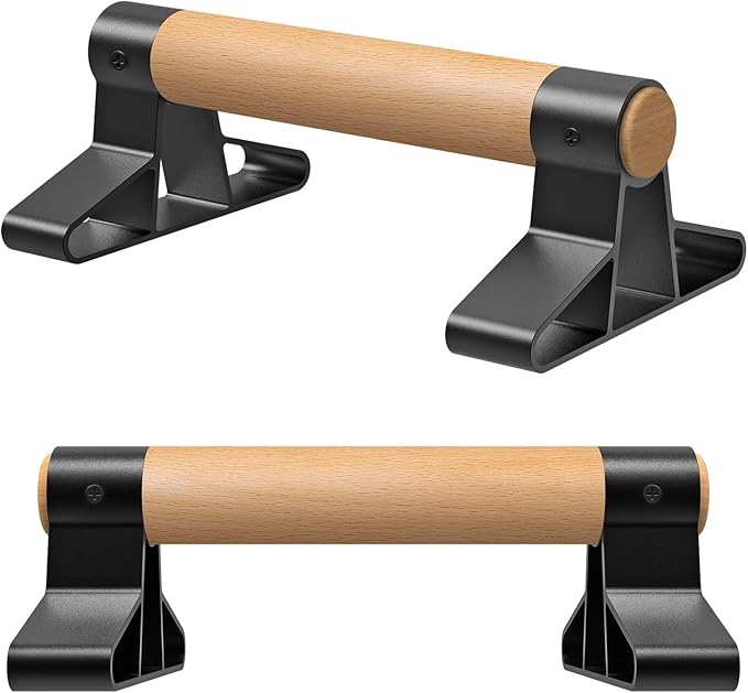 SELEWARE Wood push up bars Parallettes bars Anti-slip Handstand Bars for Calisthenics, Fitness, Floor workouts Solid Wood with Sturdy Metal Bracket, Support 600 lbs