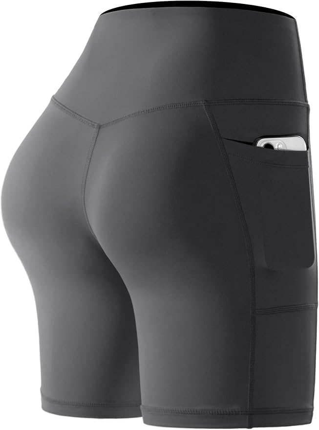 CADMUS Women's High Waist Spandex Yoga Shorts for Bike Running Two Side Pockets