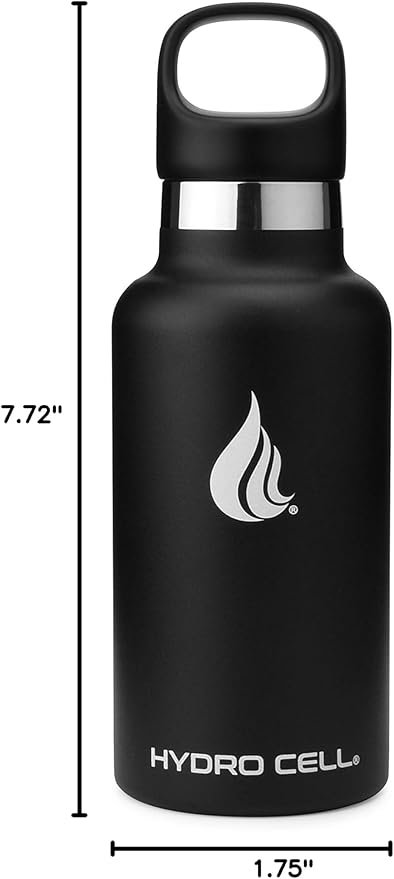 HYDRO CELL Stainless Steel Water Bottle with Straw & 2 Standard Mouth Lids (32oz 24oz 20oz 16oz) Keeps Liquids Hot or Cold w/Double Wall Vacuum Insulated Leak Proof Sport Design (Black 16oz)