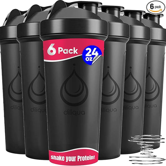6 PACK, Shaker Bottles with Wire Whisks for Protein Mixes | Leakproof Blender Shaker Bottle Pack | BPA-Free & Dishwasher Safe | 6 24 oz shaker bottles | Shaker Cups for shakes
