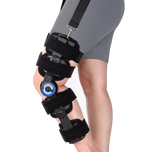 Hinged Knee Brace ROM Post Op,Adjustable With Leg Stabilizers Locking, ACL, PCL, MCL Meniscus Tear & Arthritis Support Knee Immobilizer Brace,Orthopedic Rehab One Size